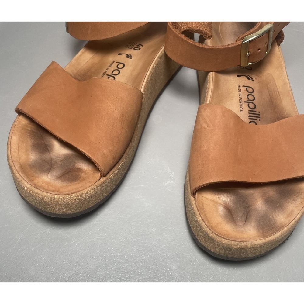 Papillio Birkenstock Glenda Cognac Nubuck Leather Platform Sandals Size 9 - Picture 9 of 9